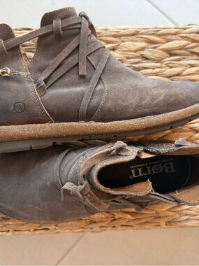Born Brown Suede Ankle Booties with Wrap Lace Detail